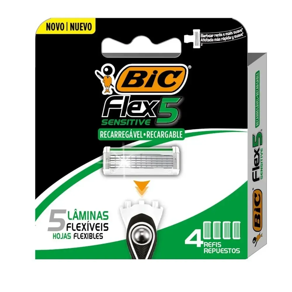 Carga para Aparelho de Barbear Bic Flex 5 Sensitive com 4 Cargas