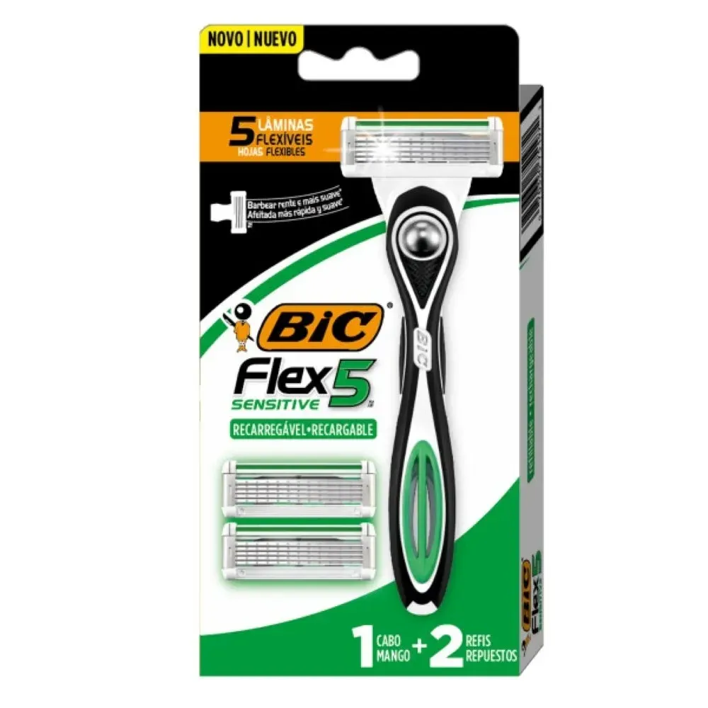 Aparelho de Barbear Bic Flex 5 Sensitive com 1 Unidade + 2 Refis