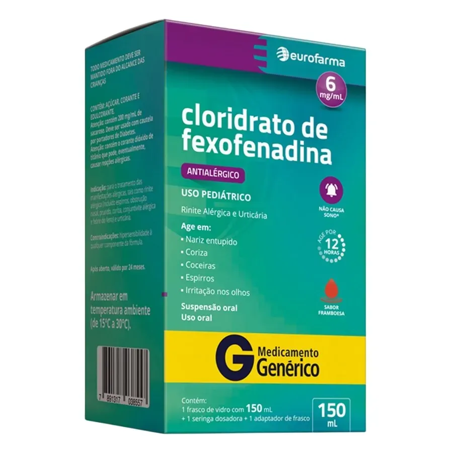Cloridrato de Fexofenadina 6mg/ml com 150ml Eurofarma