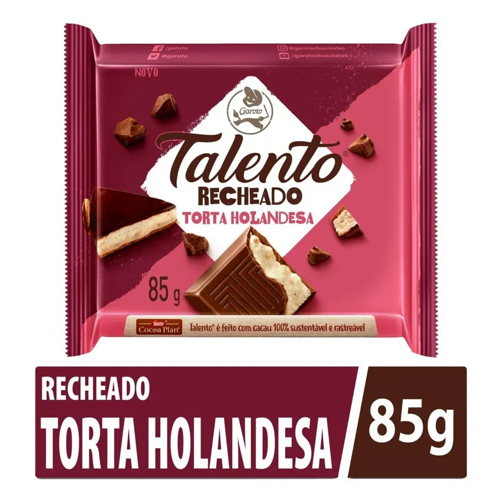 Chocolate Garoto Talento Recheado Torta Holandesa 85g