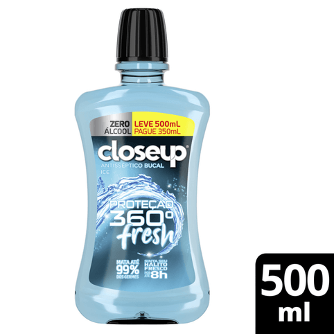 Antisséptico Bucal Closeup Proteção 360° Fresh Ice Zero Álcool Leve 500ml Pague 350ml